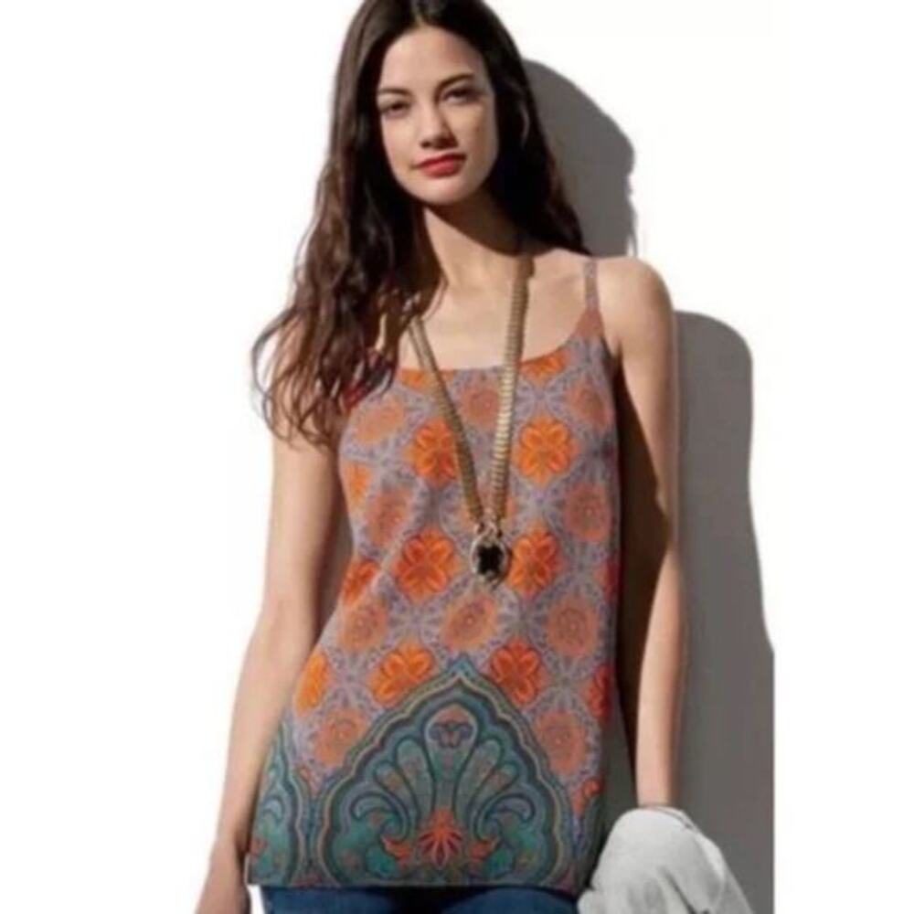 Cabi 3082 Arabesque Orange Green Paisley Boho Cami Tank Top‎ Size XS